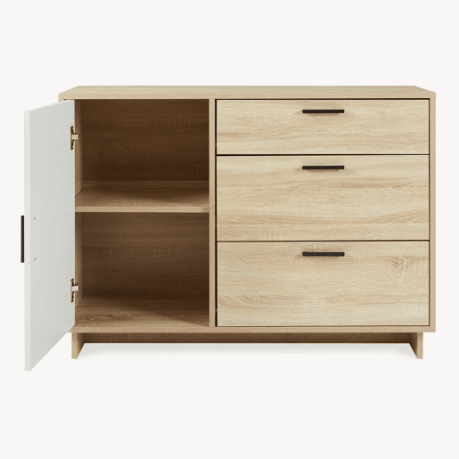 Aparador Kenta 3 gavetas y 2 portas 100x35x72 cm Sonoma carvalhobranco en.casa