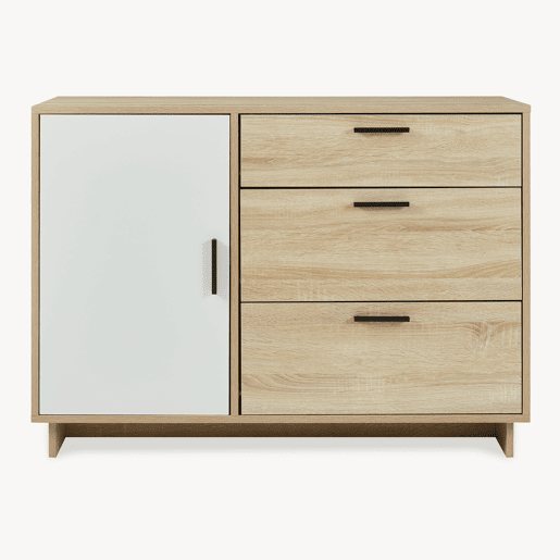 Aparador Kenta 3 gavetas y 2 portas 100x35x72 cm Sonoma carvalhobranco en.casa
