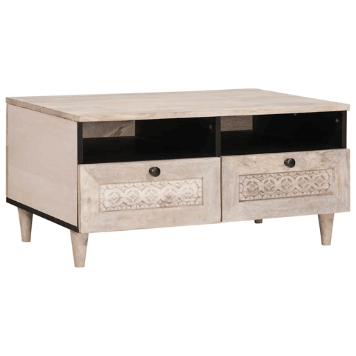Mesa de Centro, Mesa baixa, Branco 80 x 54 x 40 cm Madeira de acácia maciça Mesa de Centro, Mesa baixa, Branco 80 x 54 x 40 cm Madeira de acácia maciça