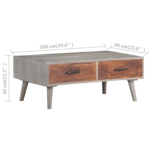 Mesa de Centro, Mesa baixa, 100x60x40 cm mangueira maciça áspera cinzento