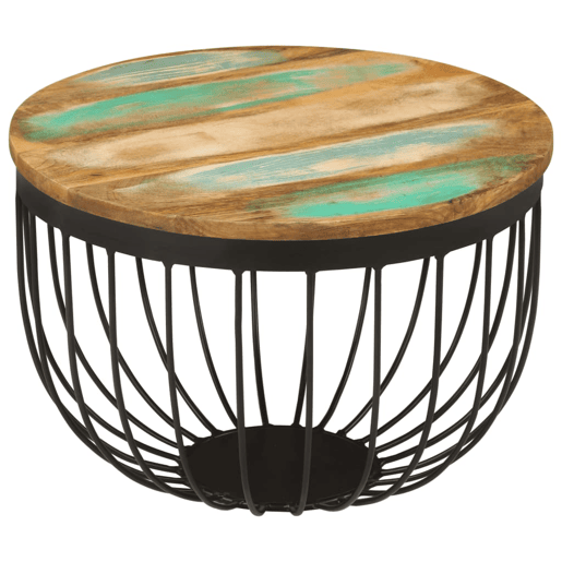 Mesa de Centro, Mesa baixa, Ø50x35 cm madeira recuperada maciça e aço Mesa de Centro, Mesa baixa, Ø50x35 cm madeira recuperada maciça e aço