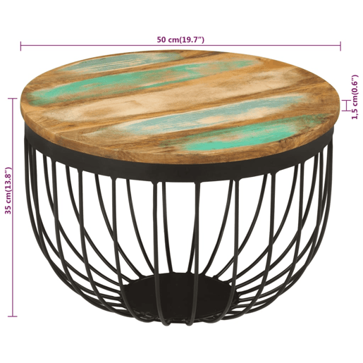 Mesa de Centro, Mesa baixa, Ø50x35 cm madeira recuperada maciça e aço Mesa de Centro, Mesa baixa, Ø50x35 cm madeira recuperada maciça e aço