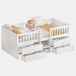 Cama de criança em madeira maciça 90x200cm - com 4 gavetas - Branco (colchão não incluído)
