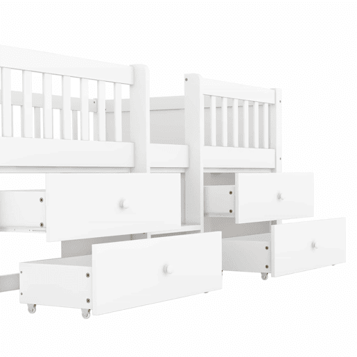 Cama de criança em madeira maciça 90x200cm - com 4 gavetas - Branco (colchão não incluído) Cama de criança em madeira maciça 90x200cm - com 4 gavetas - Branco (colchão não incluído)