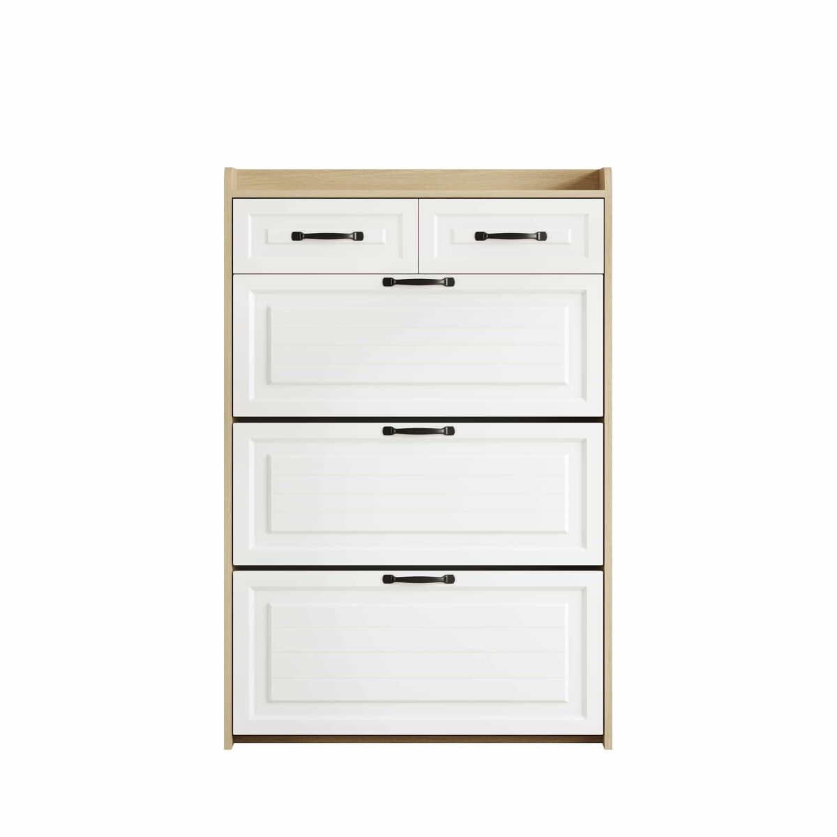 Zapatero con 3 puertas y 2 cajones 80x23.5x131 cm - con estante giratorio - natural+blanco
