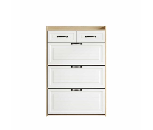 Zapatero con 3 puertas y 2 cajones 80x23.5x131 cm - con estante giratorio - natural+blanco