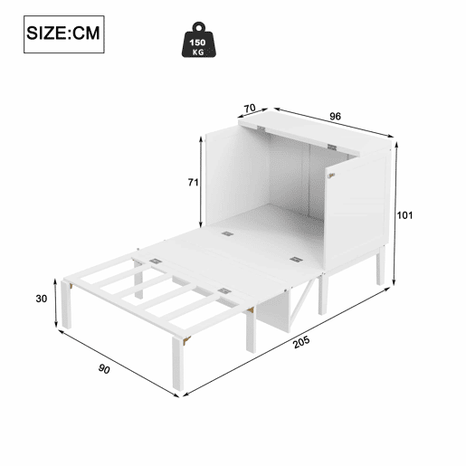 Cama dobrĂ¡vel de madeira 90x200 cm - com estrado - Branco Cama dobrĂ¡vel de madeira 90x200 cm - com estrado - Branco
