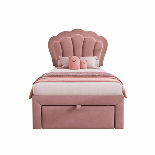 Cama de criança 90x190 cm em veludo com gavetas e controlo APP LED - Rosa