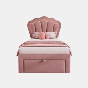 Cama de criança 90x190 cm em veludo com gavetas e controlo APP LED - Rosa