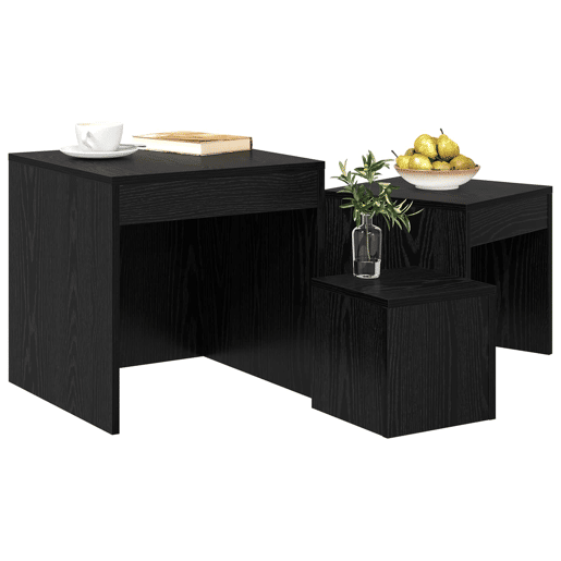 3 pcs Mesas de Centro - Mesas baixas Carvalho Preto Madeira processada