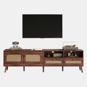 Móvel para TV 200x37x49,5 cm - Com 2 portas de rattan, 2 gavetas, Lowboard com 8 pés - Castanho