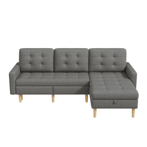 Chaise longue 3 lugares fixa reversÃvel de tecido com armazenamento,cinza Chaise longue 3 lugares fixa reversÃvel de tecido com armazenamento,cinza