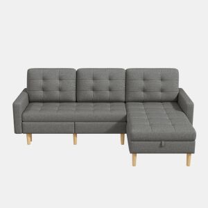 Chaise longue 3 lugares fixa reversível de tecido com armazenamento,cinza