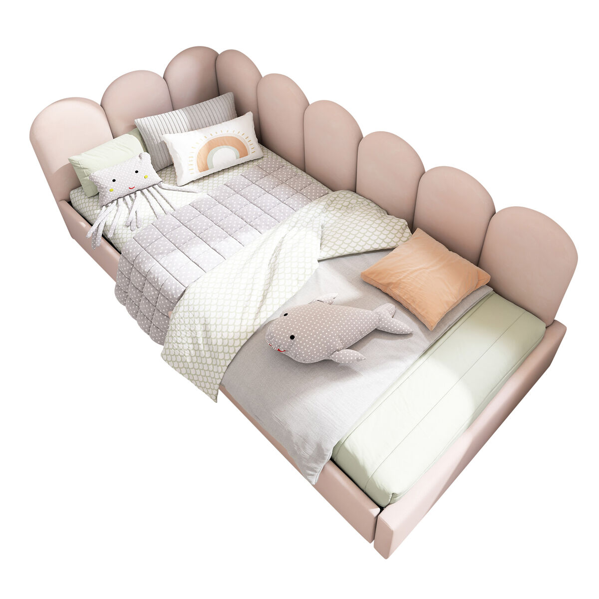 Sofá cama con 2 cajones - tejido de terciopelo - 90x200 cm - con somier - rosa