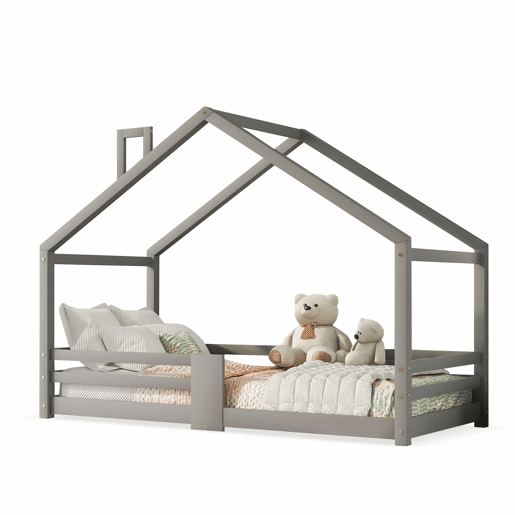 Cama de cabina com grelha de proteção - 90x200cm - madeira maciça - Cinzento Cama de cabina com grelha de proteção - 90x200cm - madeira maciça - Cinzento