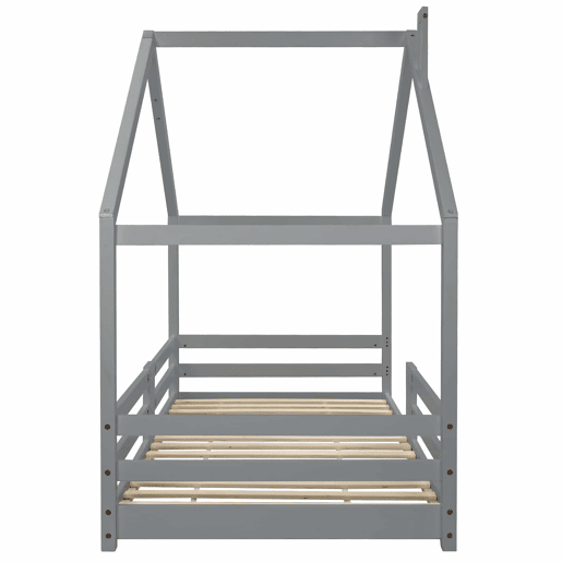 Cama de cabina com grelha de proteção - 90x200cm - madeira maciça - Cinzento Cama de cabina com grelha de proteção - 90x200cm - madeira maciça - Cinzento