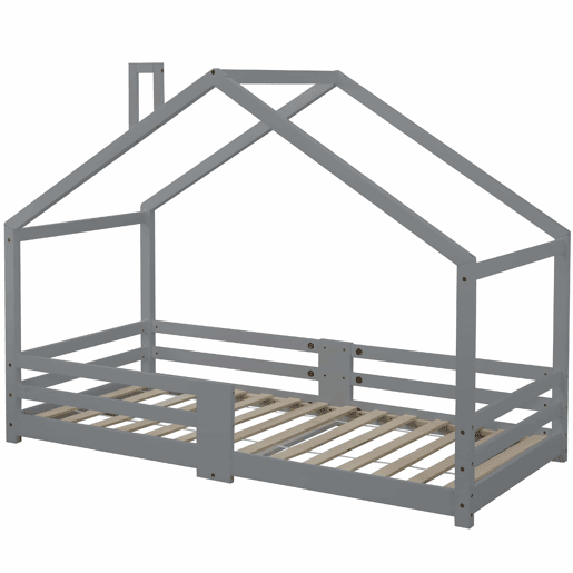 Cama de cabina com grelha de proteção - 90x200cm - madeira maciça - Cinzento Cama de cabina com grelha de proteção - 90x200cm - madeira maciça - Cinzento