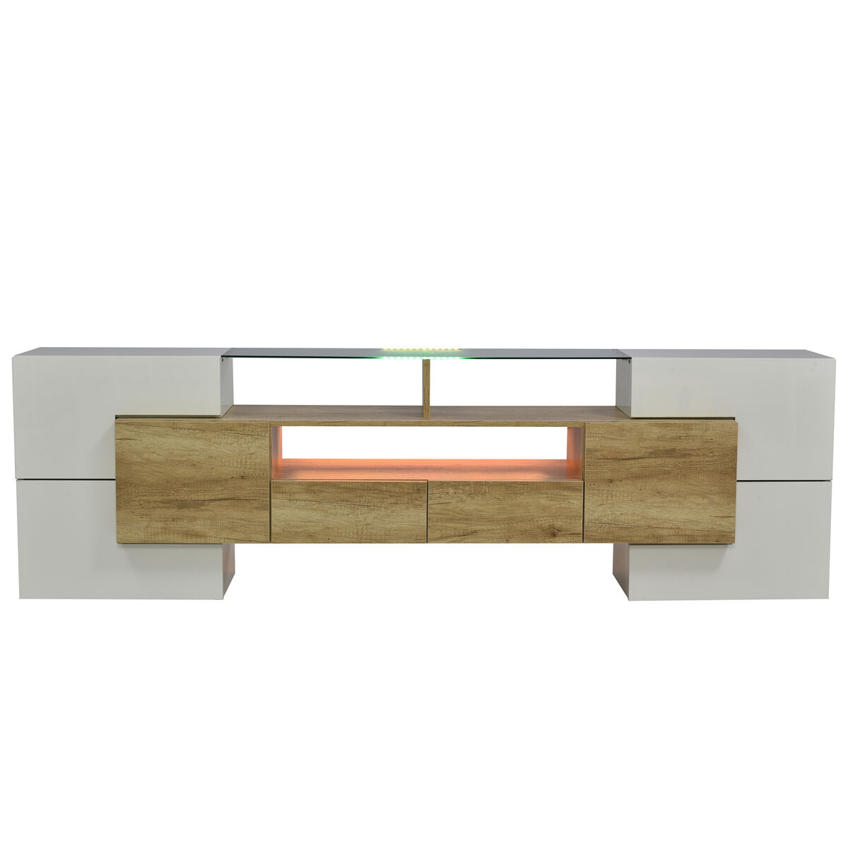 mueble tv de madera de 2m con 2 cajones y 2 estantes abiertos - blanco