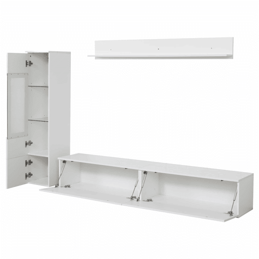 Armário TV com arrumação - Armário TV + Vitrina com LED + Ecrã - Branco