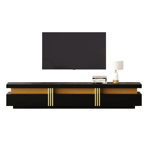 Móvel TV moderno 200 cm - com 3 gavetas - efeito mármore - Preto Móvel TV moderno 200 cm - com 3 gavetas - efeito mármore - Preto