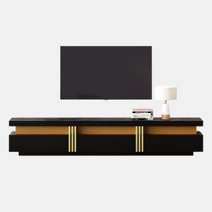 Móvel TV moderno 200 cm - com 3 gavetas - efeito mármore - Preto
