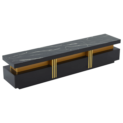 Móvel TV moderno 200 cm - com 3 gavetas - efeito mármore - Preto Móvel TV moderno 200 cm - com 3 gavetas - efeito mármore - Preto