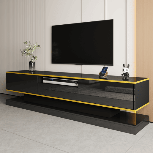 Móvel de TV moderno 180 cm - Três gavetas e um compartimento aberto - Alto brilho com luzes LED que mudam de cor Móvel de TV moderno 180 cm - Três gavetas e um compartimento aberto - Alto brilho com luzes LED que mudam de cor