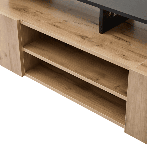 Móvel de TV moderno para TVs até 70 - Prateleira aberta com LED - Cor preta e carvalho Móvel de TV moderno para TVs até 70 - Prateleira aberta com LED - Cor preta e carvalho