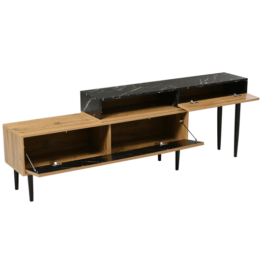 Móvel TV modular - 4 compartimentos - Preto e natural