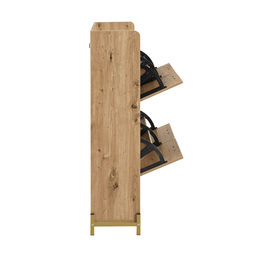 Estante para sapatos moderna com 4 portas - Móvel compacto para entrada - Estilo madeira