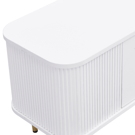 Móvel de TV 160 cm - Com gavetas, cantos arredondados, design ondulado nas laterais, puxadores e pés dourados - Branco