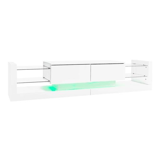 Móvel TV com LED - 2 compartimentos rebatíveis e prateleiras de vidro - Branco Móvel TV com LED - 2 compartimentos rebatíveis e prateleiras de vidro - Branco