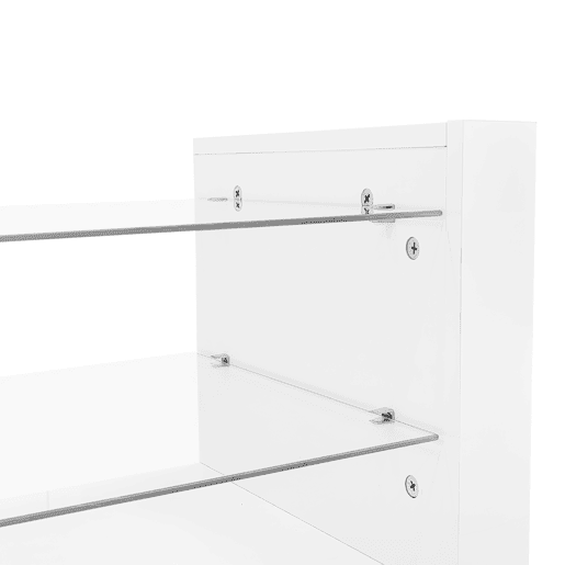 Móvel TV com LED - 2 compartimentos rebatíveis e prateleiras de vidro - Branco Móvel TV com LED - 2 compartimentos rebatíveis e prateleiras de vidro - Branco