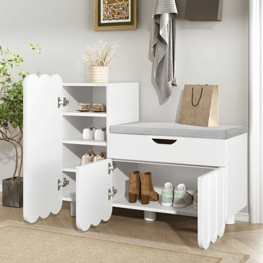 Sapateira moderna com 3 portas, gaveta e almofada - Branca - Sapateiras compactas para corredor Sapateira moderna com 3 portas, gaveta e almofada - Branca - Sapateiras compactas para corredor