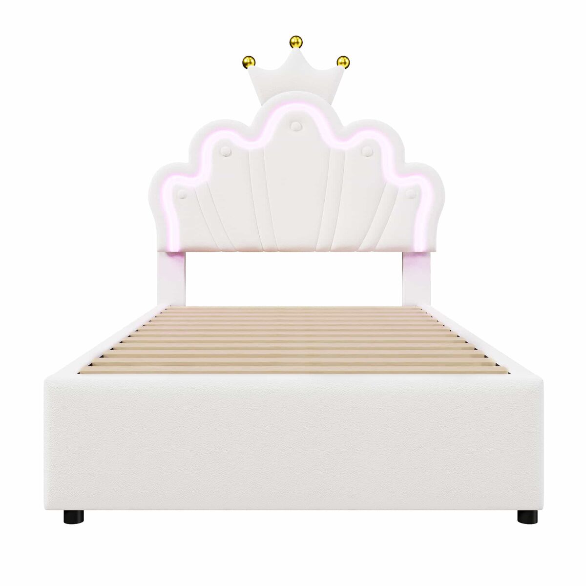Cama tapizada 90x200 cm - luz led, 2 cajones, cabecero ajustable - blanca