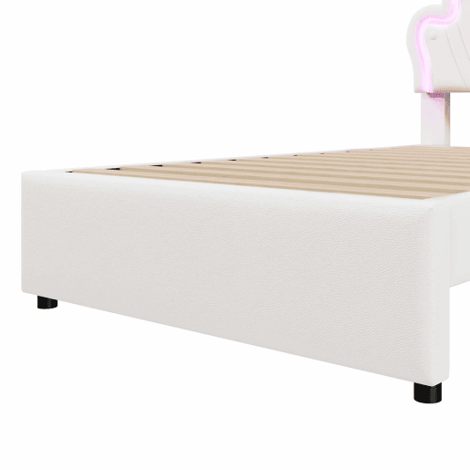 Cama estofada 90x200 cm - luz LED, 2 gavetas, cabeceira ajustável - branca