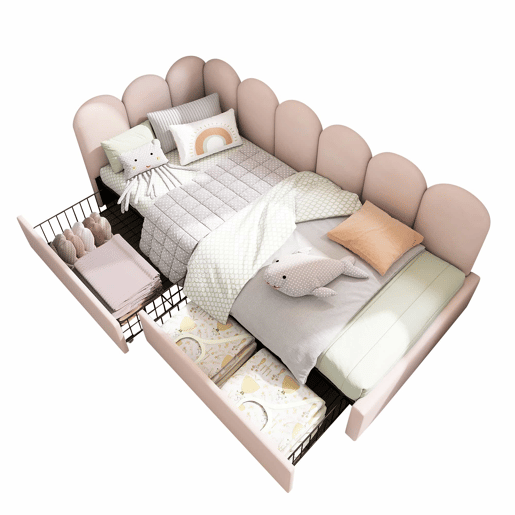 Sofá-cama com 2 gavetas - tecido aveludado - 90x190 cm - com estrado de molas - Rosa