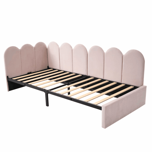 Sofá-cama com 2 gavetas - tecido aveludado - 90x190 cm - com estrado de molas - Rosa
