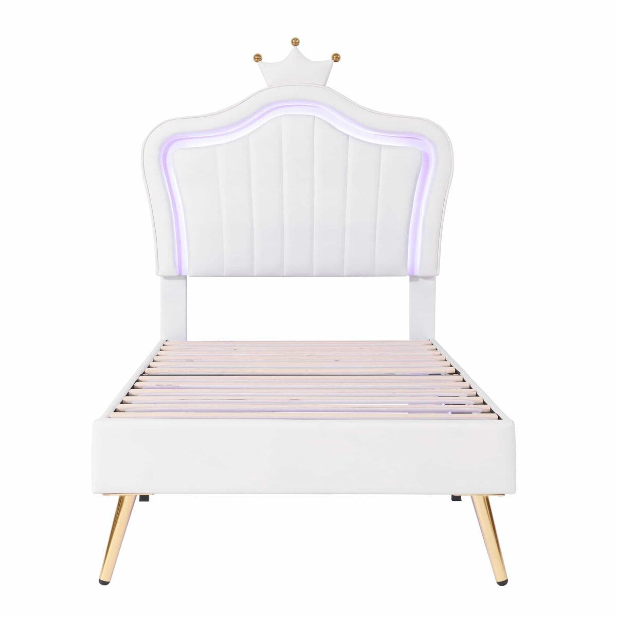 Cama infantil 90x200cm en símil piel con led + cabecero regulable + somier - blanco