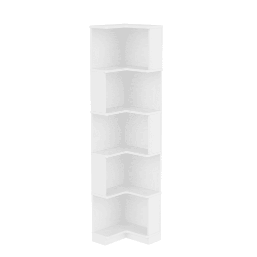 Estante de canto 63,5 x 45 x 175 cm - Estante multifuncional, luz LED, controlo remoto, 5 prateleiras - Branco