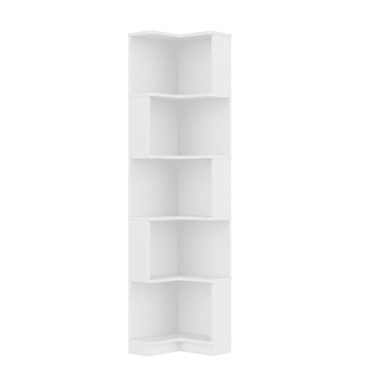 Estante de canto 63,5 x 45 x 175 cm - Estante multifuncional, luz LED, controlo remoto, 5 prateleiras - Branco