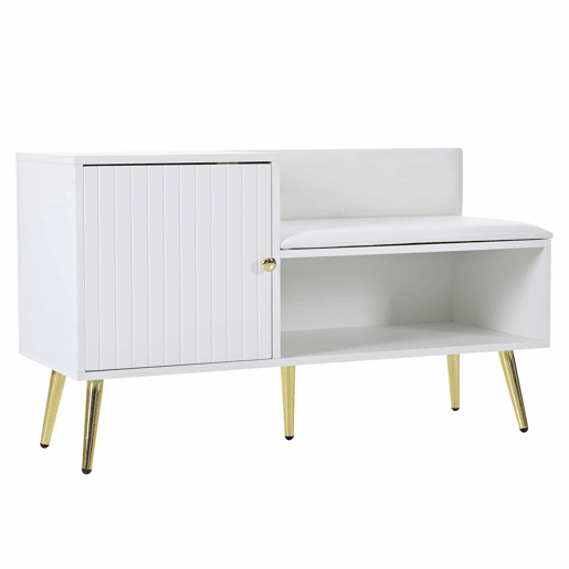 Sapateira - com banco e 2 compartimentos - com pegas e pés metálicos - estilo moderno - Branco