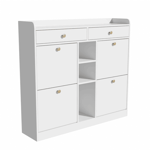 Armário para sapatos branco 110x26x100 cm - 4 portas, 2 gavetas, 3 compartimentos abertos Armário para sapatos branco 110x26x100 cm - 4 portas, 2 gavetas, 3 compartimentos abertos