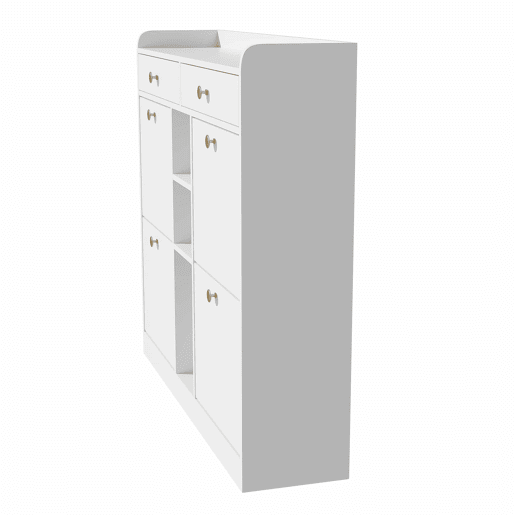 Armário para sapatos branco 110x26x100 cm - 4 portas, 2 gavetas, 3 compartimentos abertos Armário para sapatos branco 110x26x100 cm - 4 portas, 2 gavetas, 3 compartimentos abertos