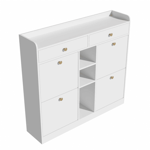 Armário para sapatos branco 110x26x100 cm - 4 portas, 2 gavetas, 3 compartimentos abertos Armário para sapatos branco 110x26x100 cm - 4 portas, 2 gavetas, 3 compartimentos abertos