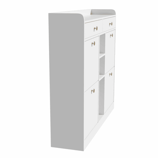 Armário para sapatos branco 110x26x100 cm - 4 portas, 2 gavetas, 3 compartimentos abertos Armário para sapatos branco 110x26x100 cm - 4 portas, 2 gavetas, 3 compartimentos abertos