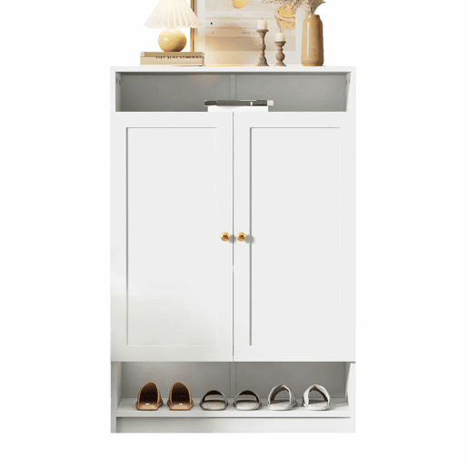 Sapateira moderna 73x34x109 cm - com prateleiras ajustáveis, 2 portas, puxadores dourados - branca Sapateira moderna 73x34x109 cm - com prateleiras ajustáveis, 2 portas, puxadores dourados - branca