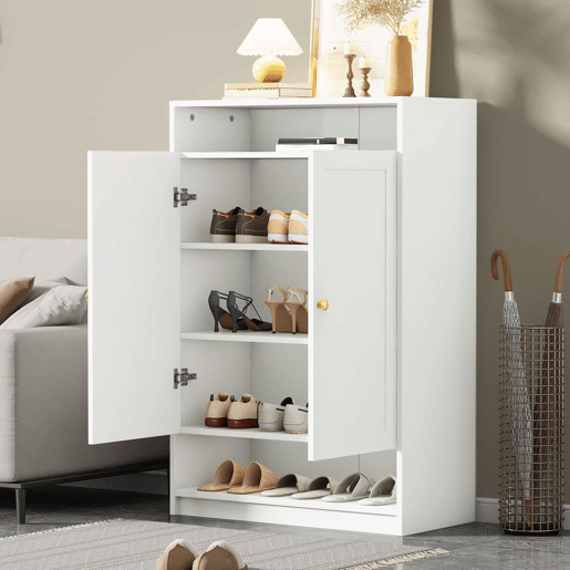 Sapateira moderna 73x34x109 cm - com prateleiras ajustáveis, 2 portas, puxadores dourados - branca Sapateira moderna 73x34x109 cm - com prateleiras ajustáveis, 2 portas, puxadores dourados - branca