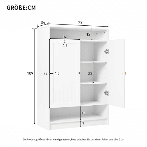 Sapateira moderna 73x34x109 cm - com prateleiras ajustáveis, 2 portas, puxadores dourados - branca Sapateira moderna 73x34x109 cm - com prateleiras ajustáveis, 2 portas, puxadores dourados - branca