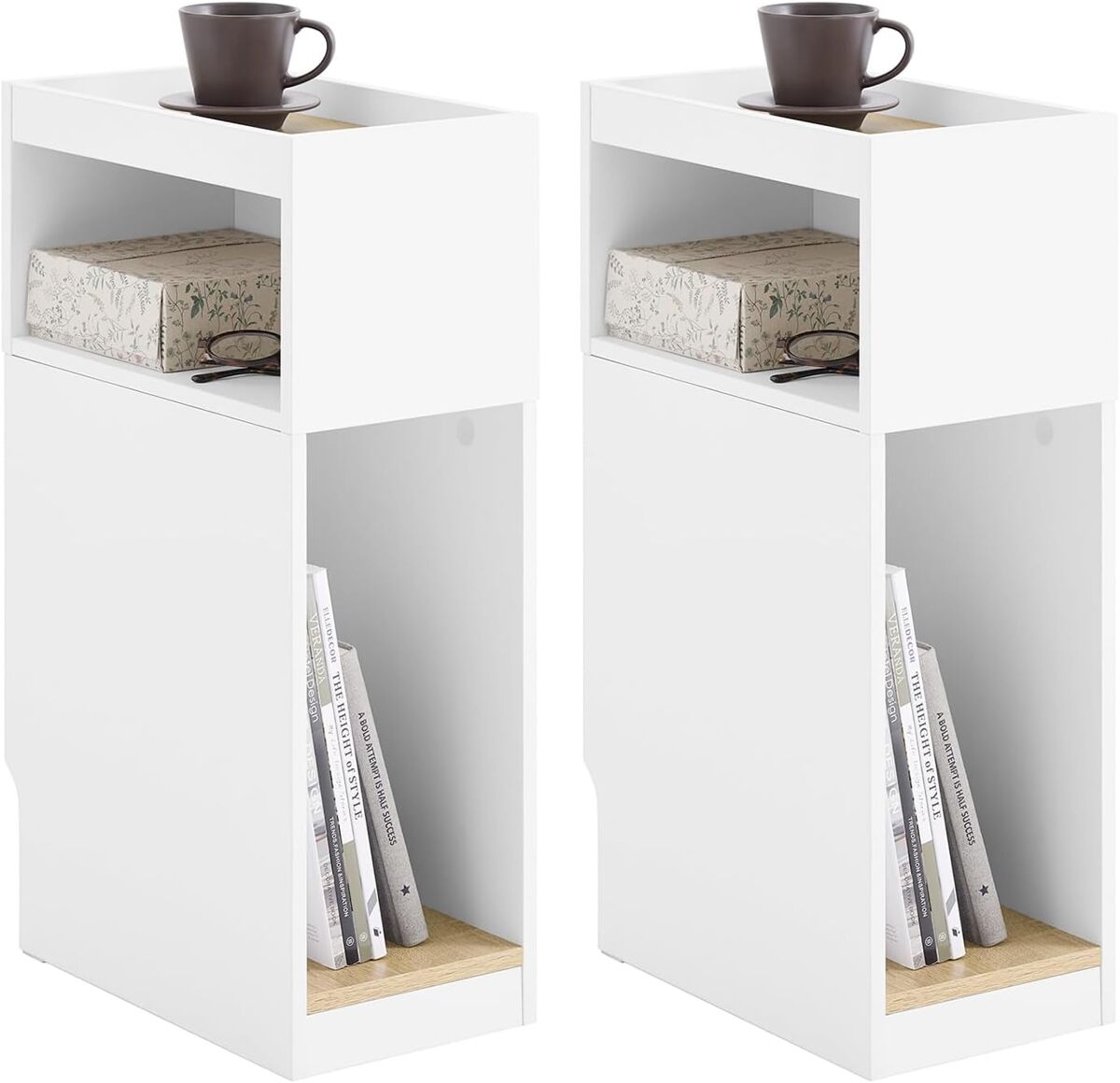 Sobuy pack de 2 mesitas de noche estrechas, mesa auxiliar con cajón y estante, mesilla moderna para dormitorio y salón, blanca, 20 x 35 x 60 cm, fbt171-wnx2